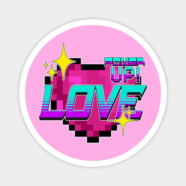 Cute Gamer Love Power UP! Pixel Style Magnet by InkPxel
